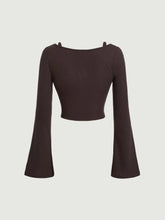 Sweetheart Neck Ruched Bust Flounce Sleeve Crop Tee